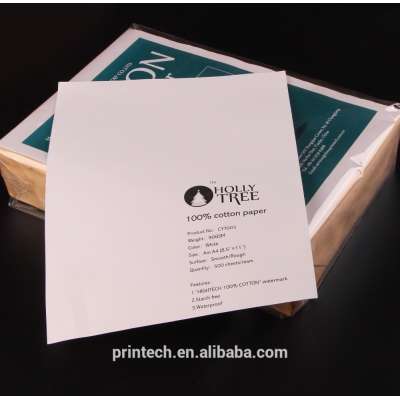 wholesale 100% cotton 90gsm a4 starch free white waterproof security paper (custom watermark)